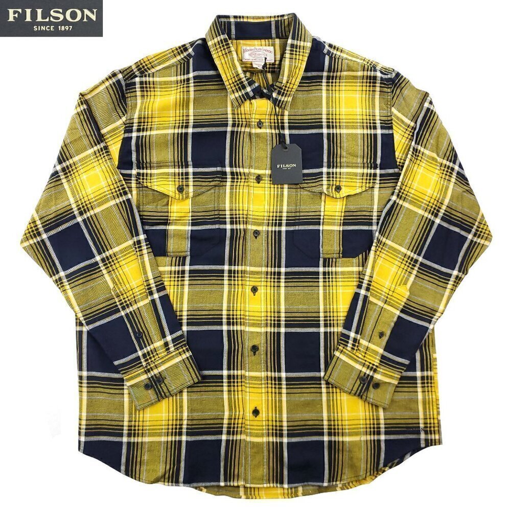 Filson Alaskan Guide Shirt Flannel Lightweight Plaid Cobalt Yellow Men's XL NWT